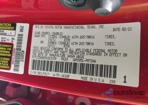 2021 Toyota Tacoma Trd Off-Road z USA, uszkodzony, nr VIN 5TFCZ5AN2MX263159